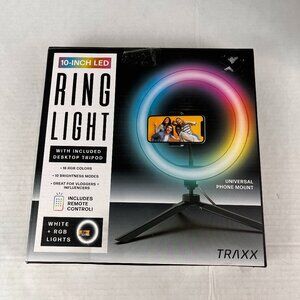 10" Traxx Ring light, w/stand and remote, untested, nib